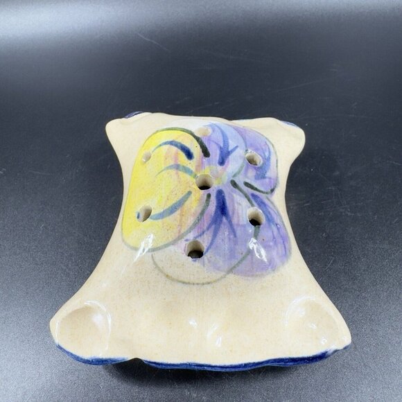 TB Pots Pottery Flower Frog Holder Hand Painted Made In Maine Stoneware Vintage - Picture 12 of 15